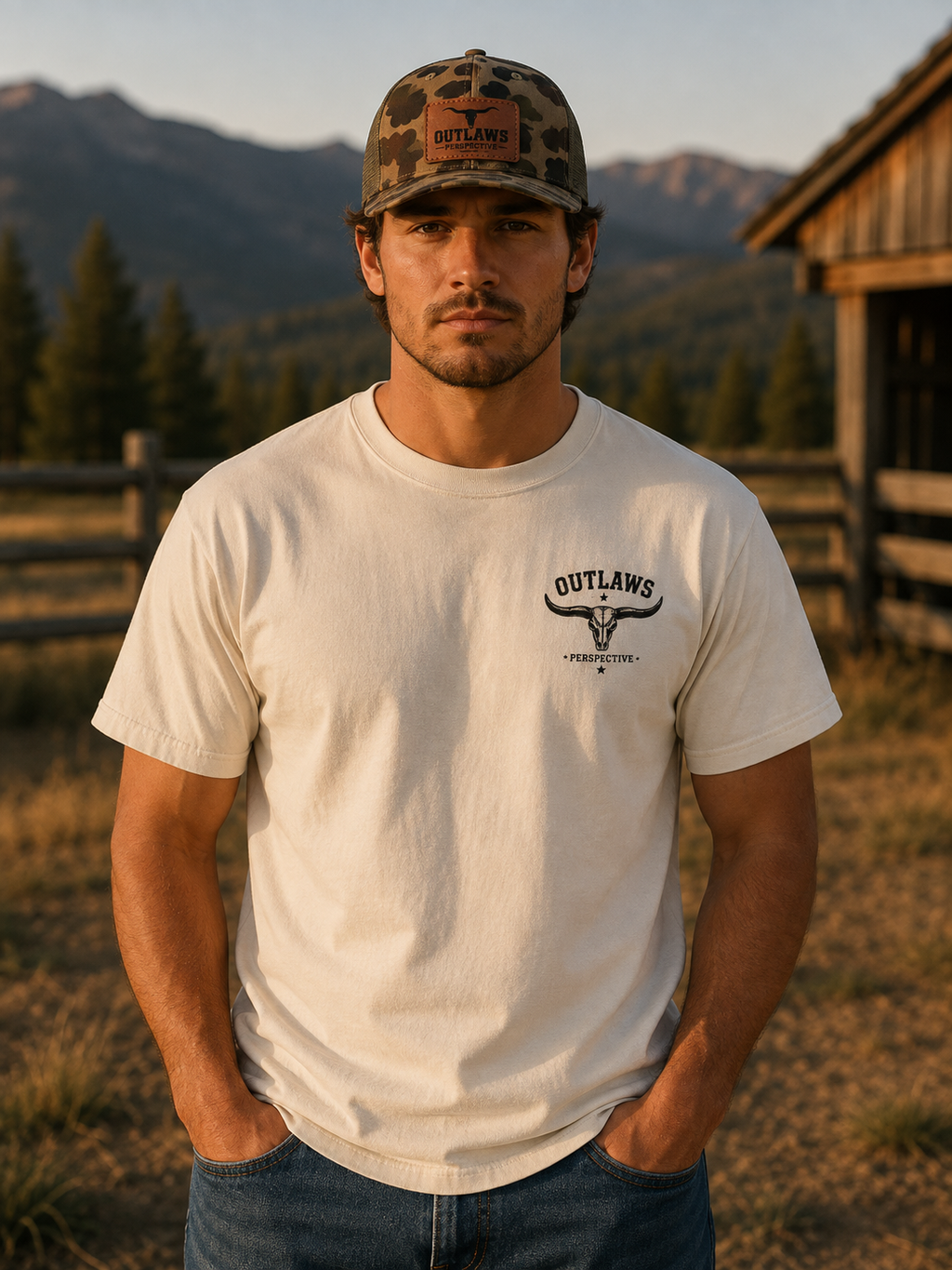 Leather Patch Trucker Hat - Bottomland Camo / Olive