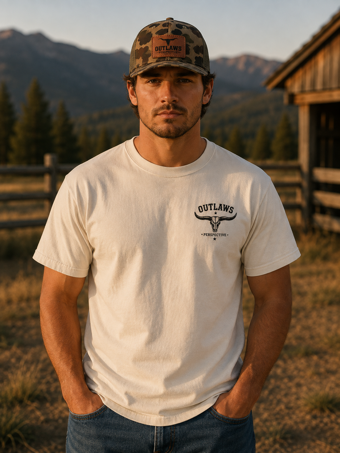 Leather Patch Trucker Hat - Bottomland Camo / Olive